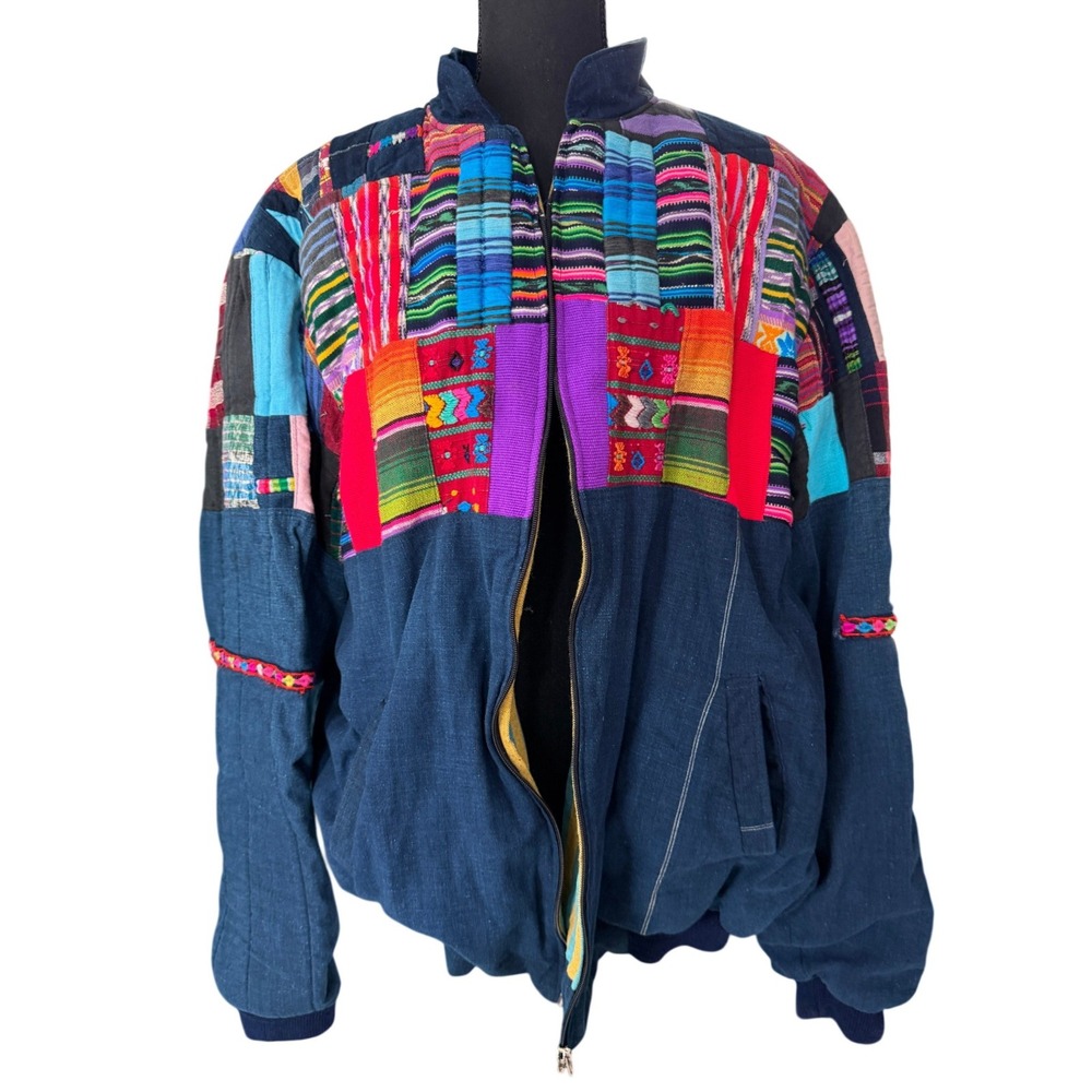 Unique Patchwork Denim Jacket Colorful Zip Up Wom… - image 1